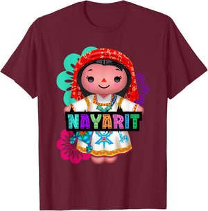 Nayarit Muñeca Lelé, Handmade Mexican Rag Doll Collection T-Shirt - T-Shirt | Maroon