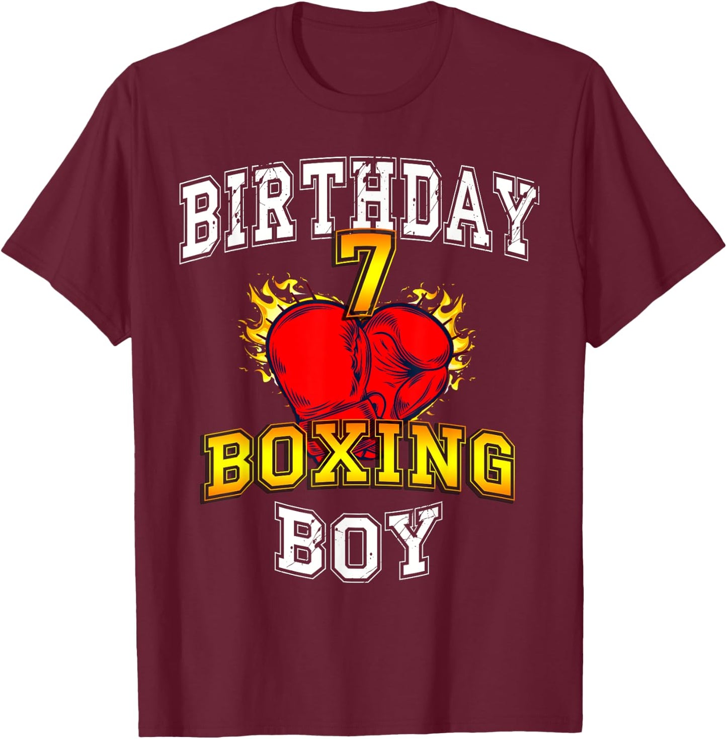 7th Birthday Boy Shirt - Boxing 7 years old kid T-Shirt - T-Shirt | Maroon