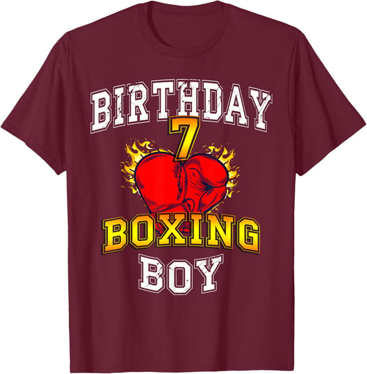 7th Birthday Boy Shirt - Boxing 7 years old kid T-Shirt - T-Shirt | Maroon