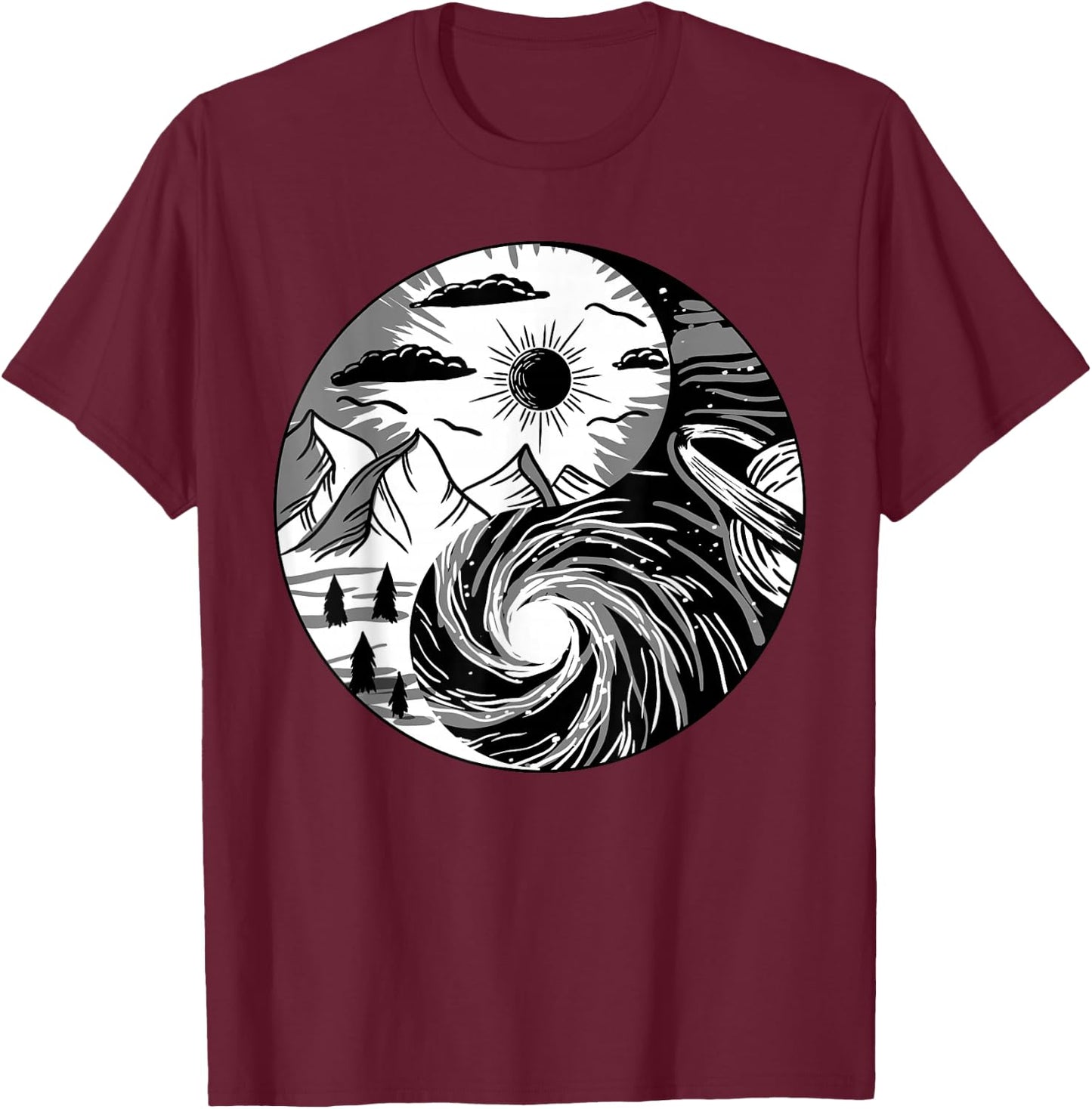 Nature Outer Space Yin Yang Retro Earth Galaxy Balance Gift T-Shirt - T-Shirt | Maroon