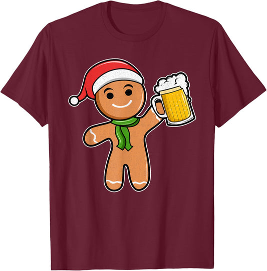Gingerbread Man Beer Christmas T-Shirt - T-Shirt | Maroon