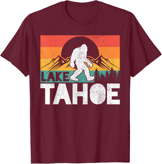 Lake Tahoe California Bigfoot Vintage America California T-Shirt - T-Shirt | Maroon