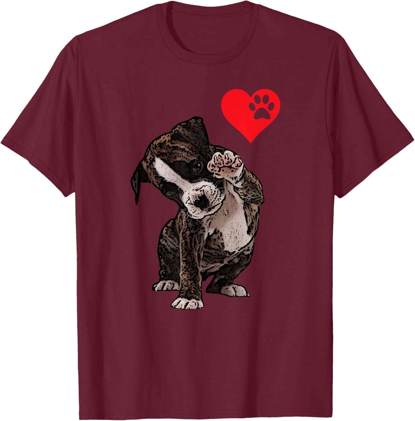 High Five Heart Bulldog Pup I Love Boxer Dog Lovers Bulldogs T-Shirt - T-Shirt | Maroon