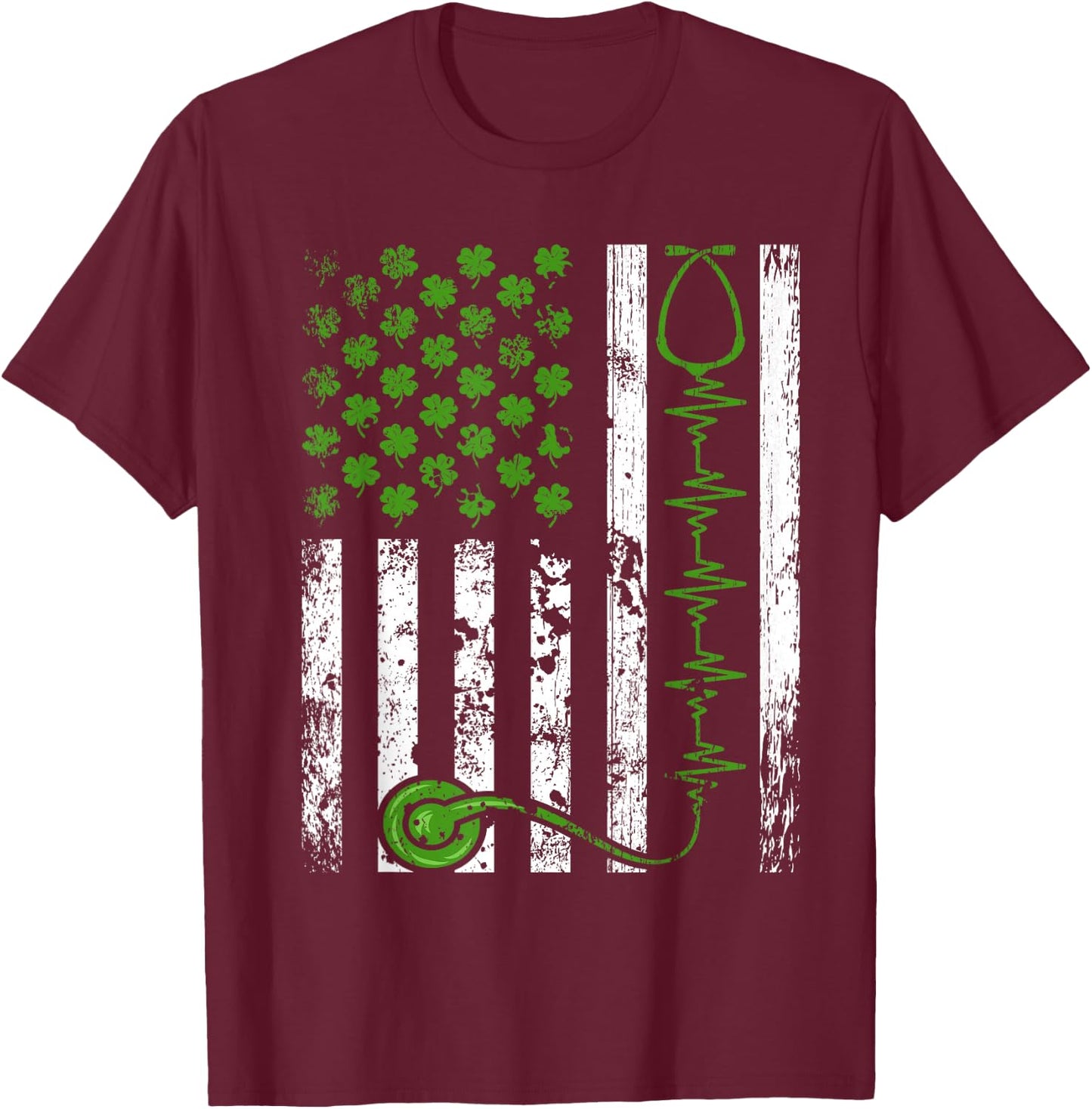 Irish Nurse St Patrick's Day Shirt Nurse Irish American Flag T-Shirt - T-Shirt | Maroon