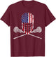Lacrosse Helmet and Sticks, American Flag Lax Helmet T-Shirt - T-Shirt | Maroon