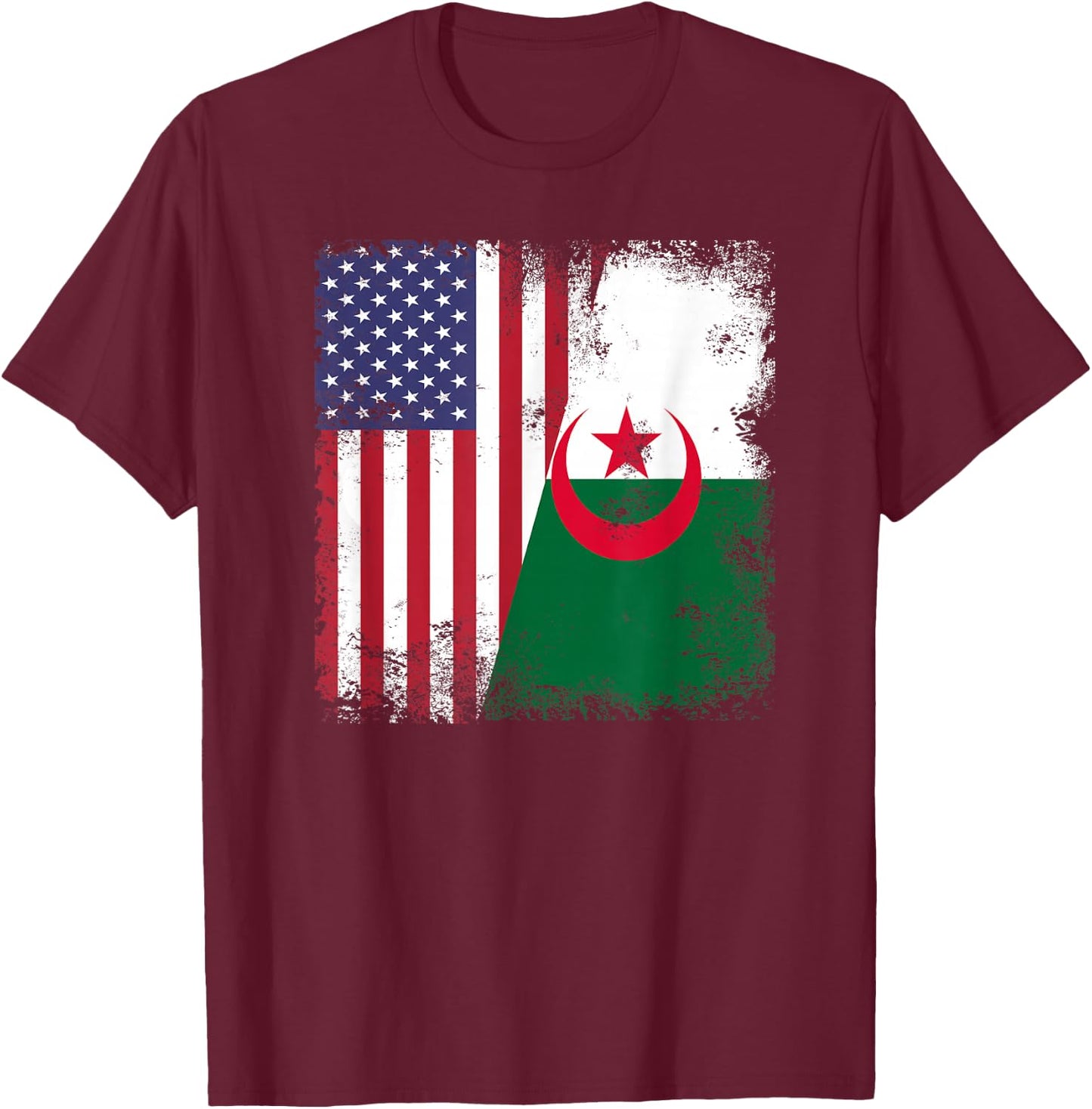 Half Algerian Flag | Vintage Algeria USA Gift T-Shirt - T-Shirt | Maroon