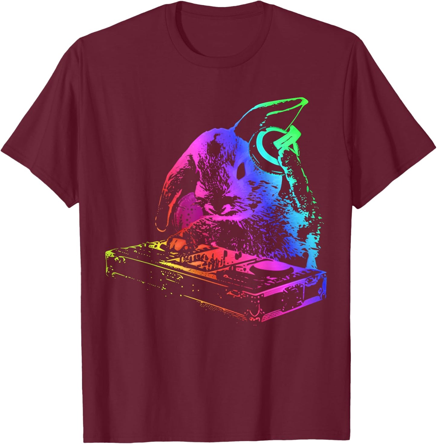 Bunny Rabbit With Mixer and Headphones T-Shirt - T-Shirt | Maroon