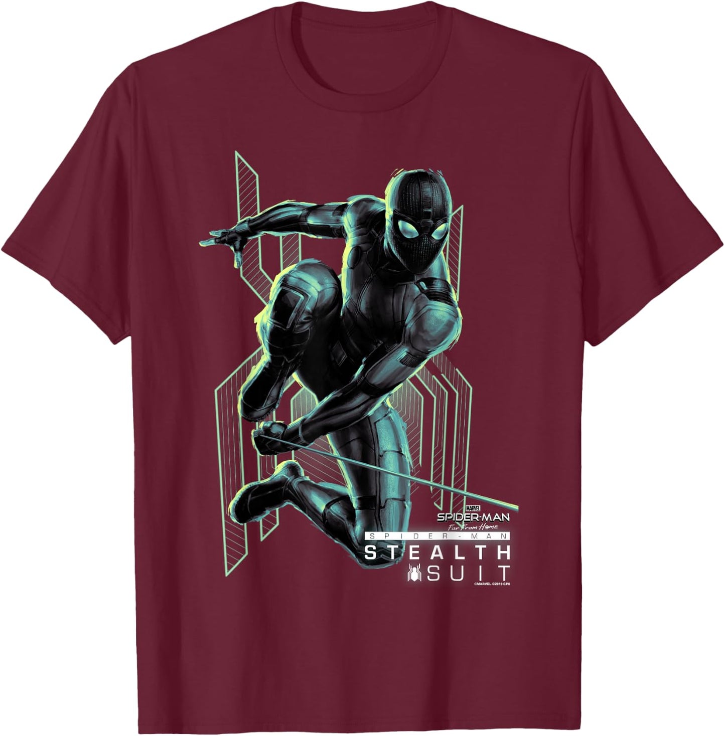 Marvel Spider-Man Far From Home Stealth Suit Swing Poster T-Shirt - T-Shirt | Maroon