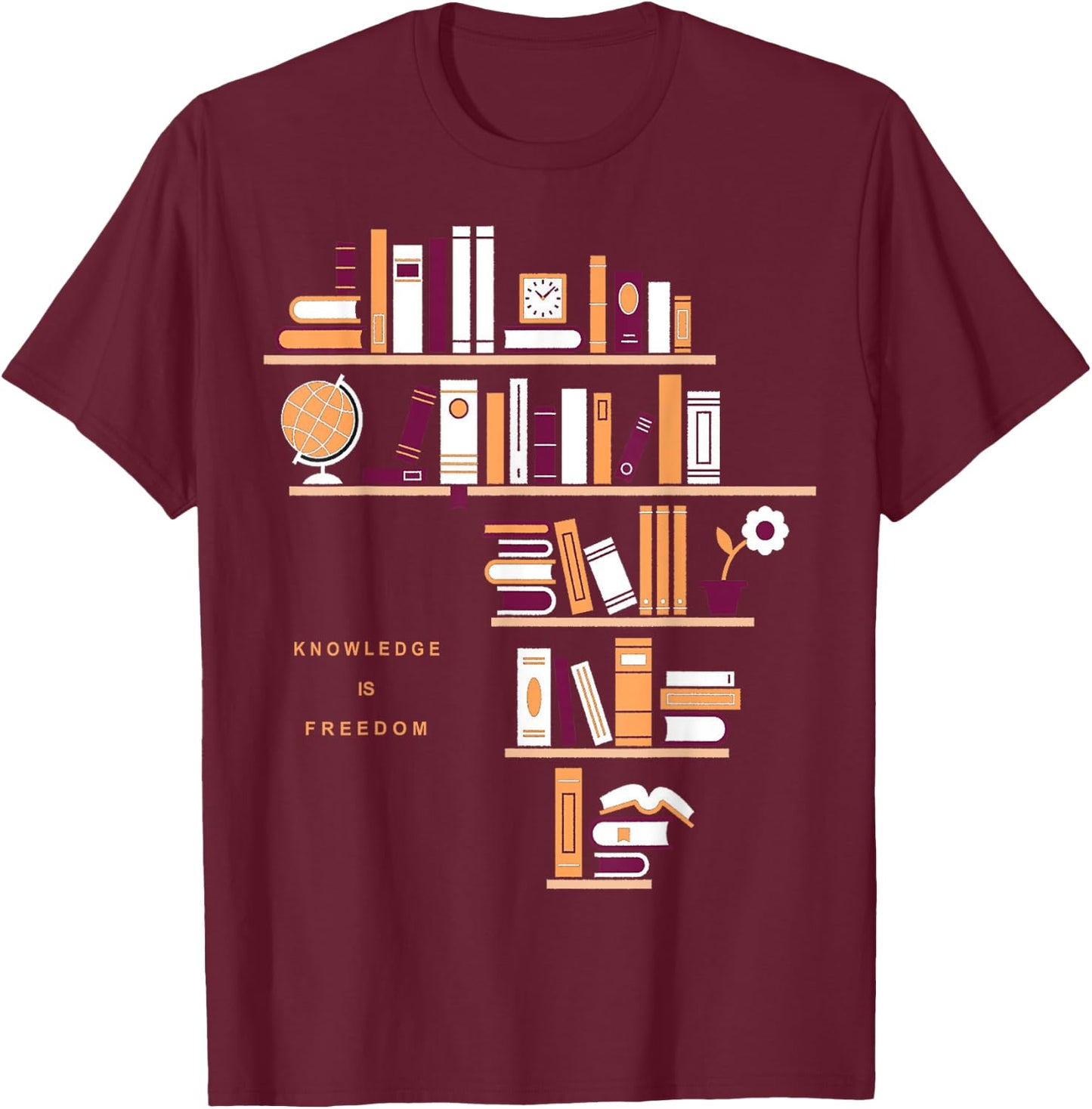 Africa Knowledge Is Freedom Library Book T- Shirt T-Shirt - T-Shirt | Maroon