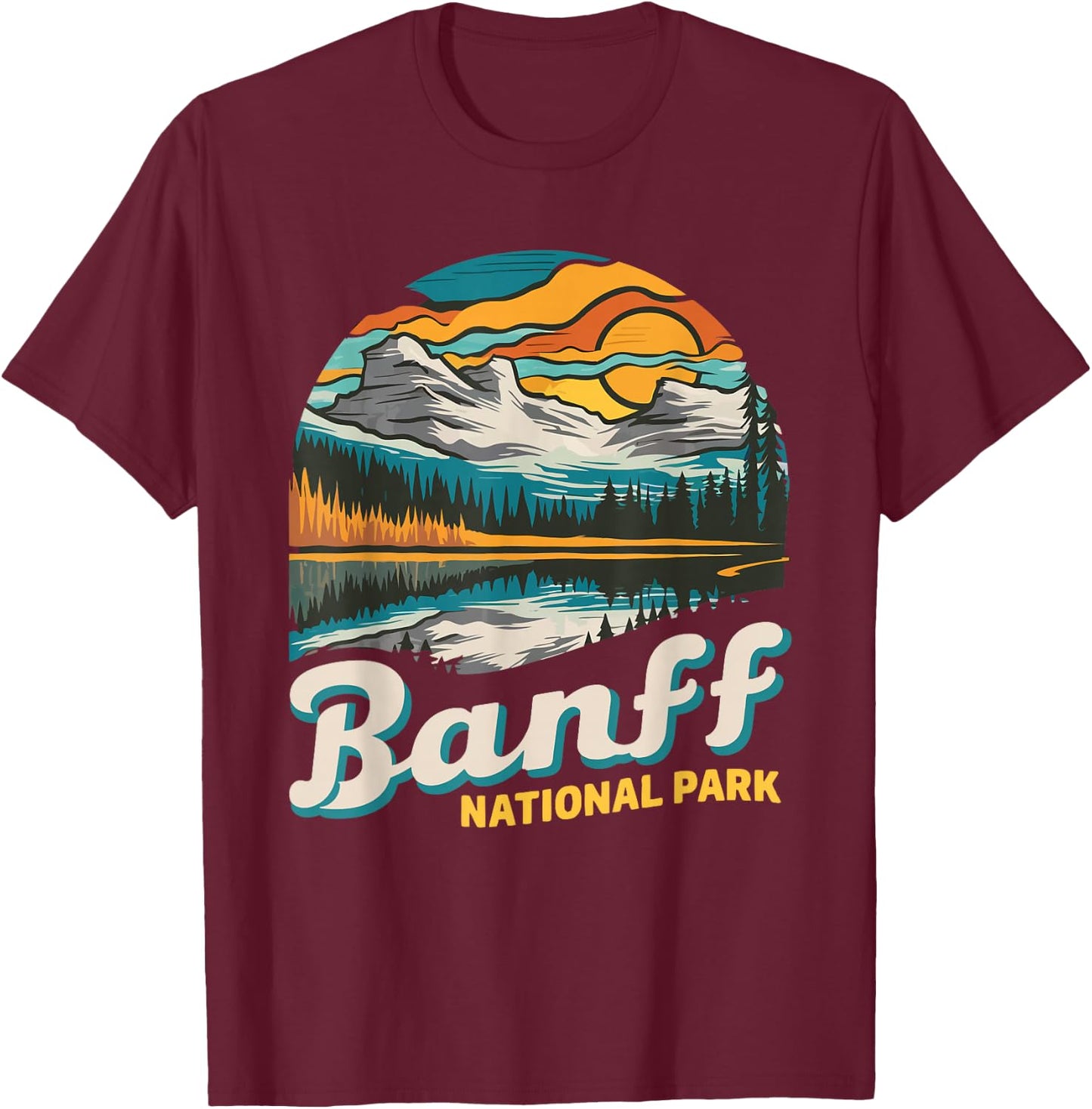 Banff National Park Vintage Men Women Hiking Souvenir T-Shirt - T-Shirt | Maroon