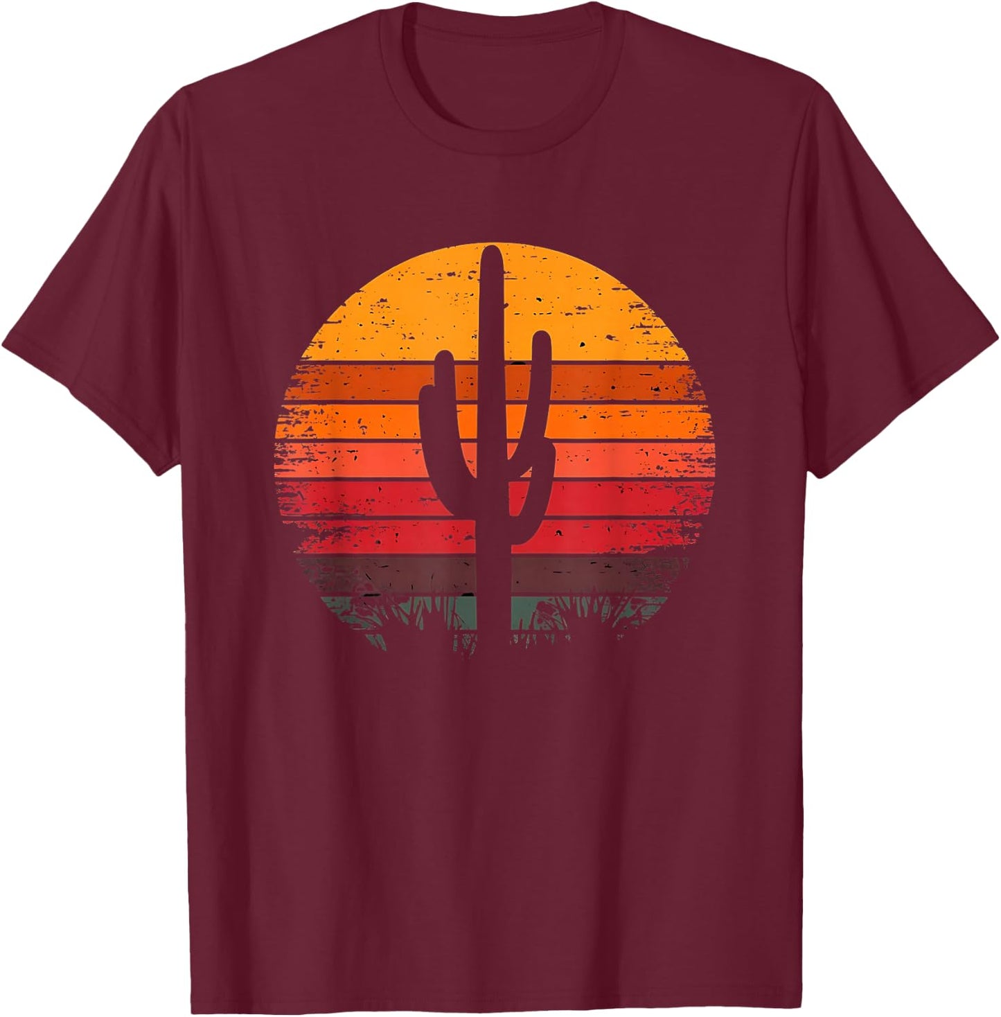 Retro Sunset Saguaro Cactus Vintage Desert Design Graphic T-Shirt - T-Shirt | Maroon