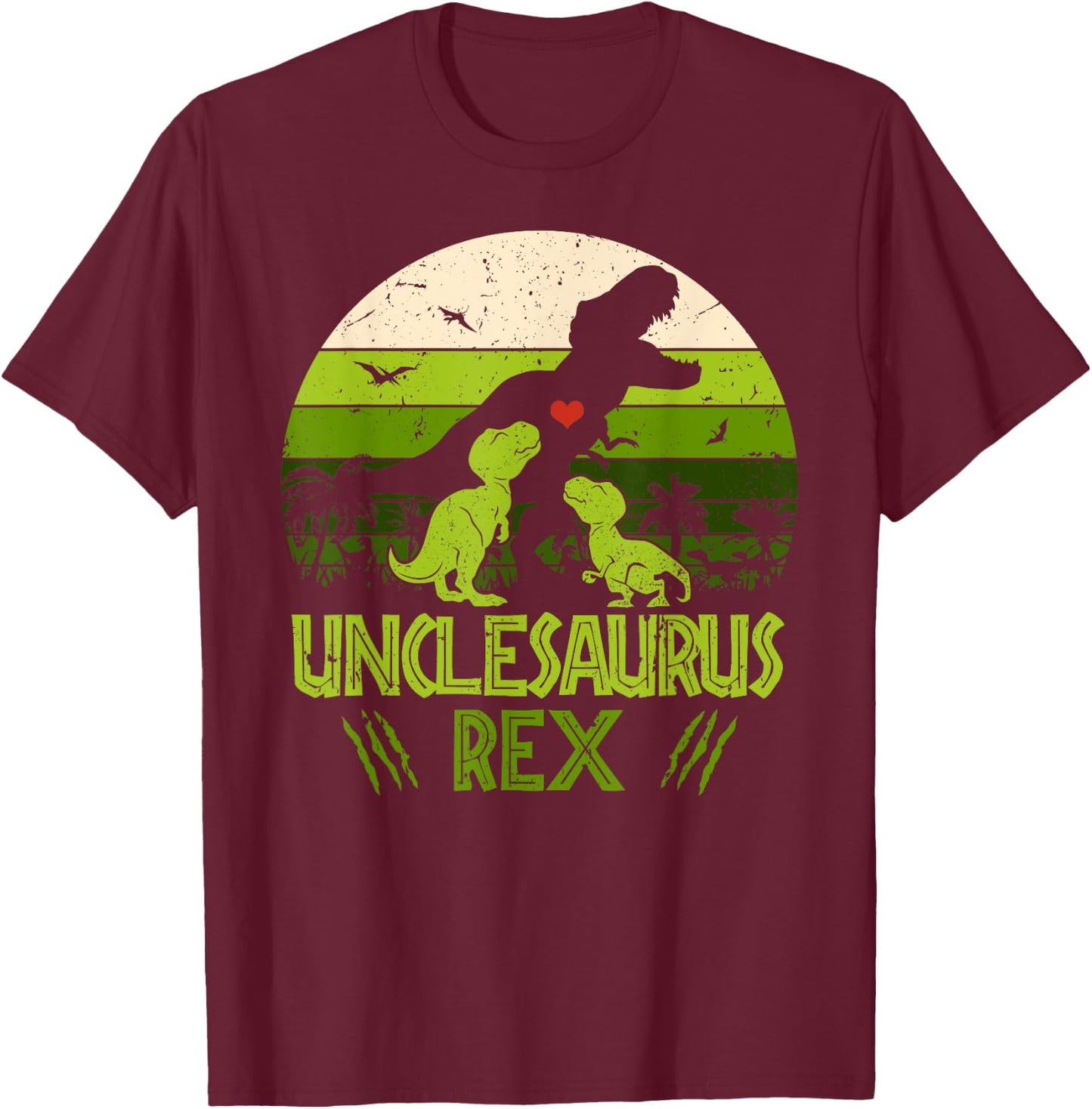 Unclesaurus Rex 2 Kids Sunset For Fathers Day Gift T-Shirt - T-Shirt | Maroon