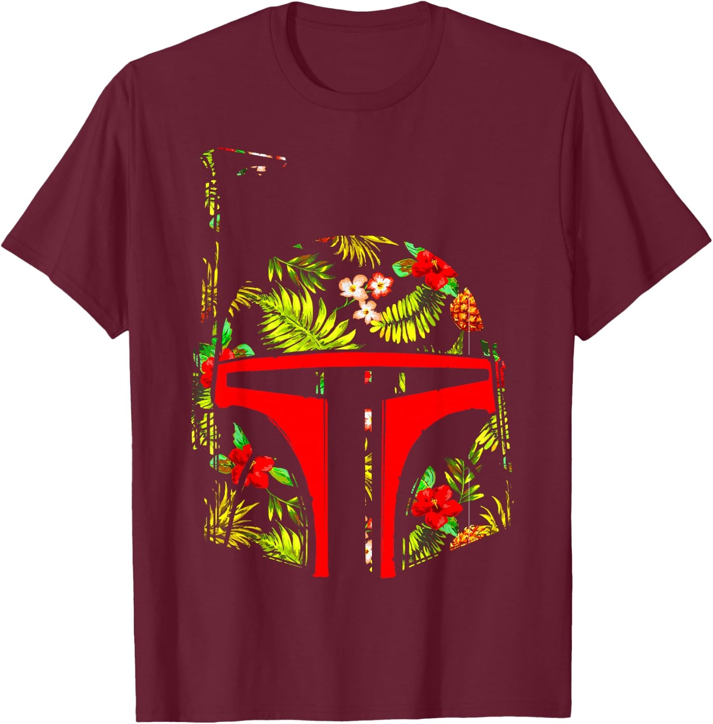 Star Wars Boba Fett Tropical Print Helmet T-Shirt - T-Shirt | Maroon