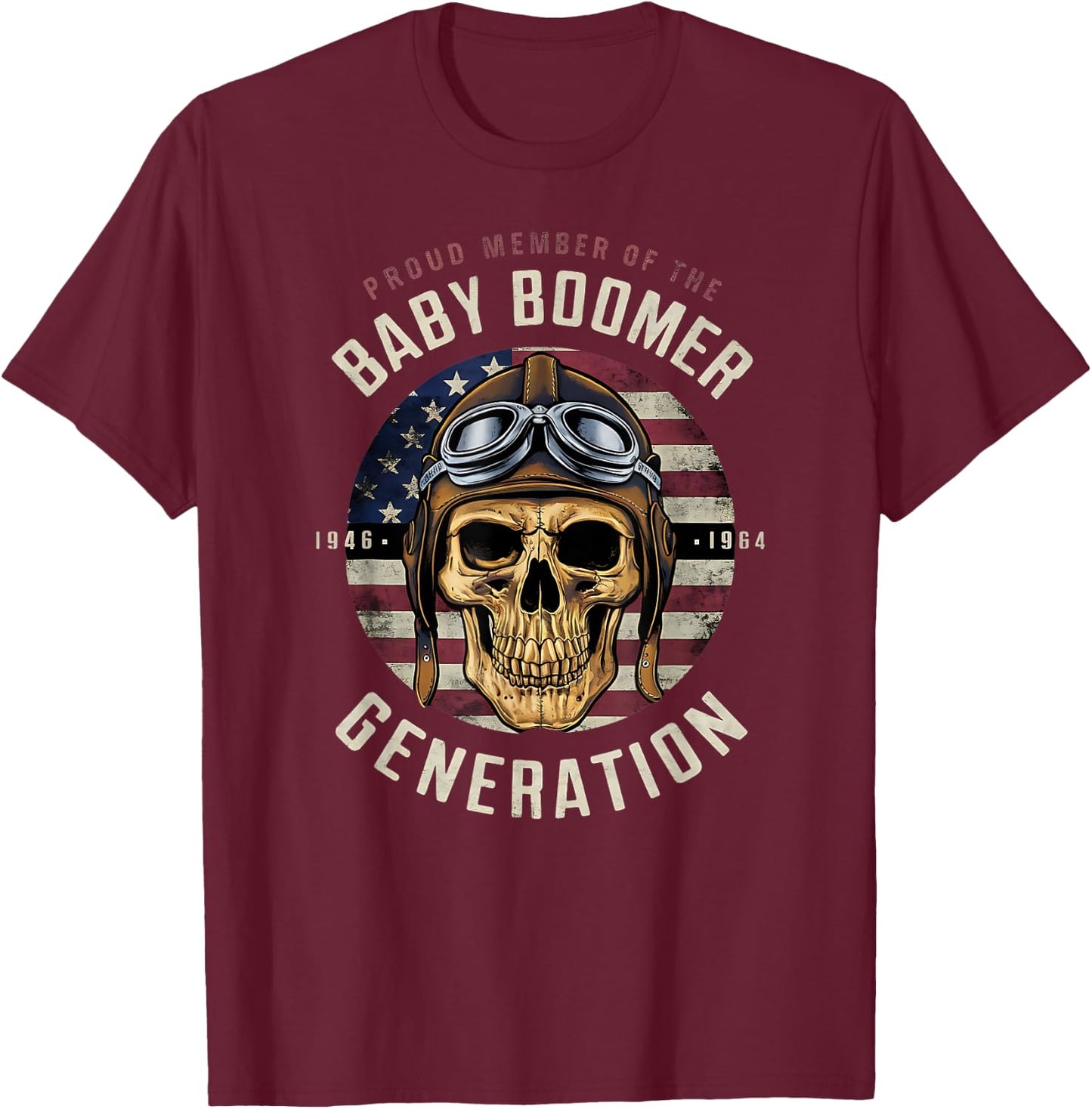 Baby Boomer Skull Patriotic Gifts 1946-1964 T-Shirt - T-Shirt | Maroon