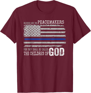 Support Police Thin Blue Line Distressed Flag Bible Verse T-Shirt - T-Shirt | Maroon