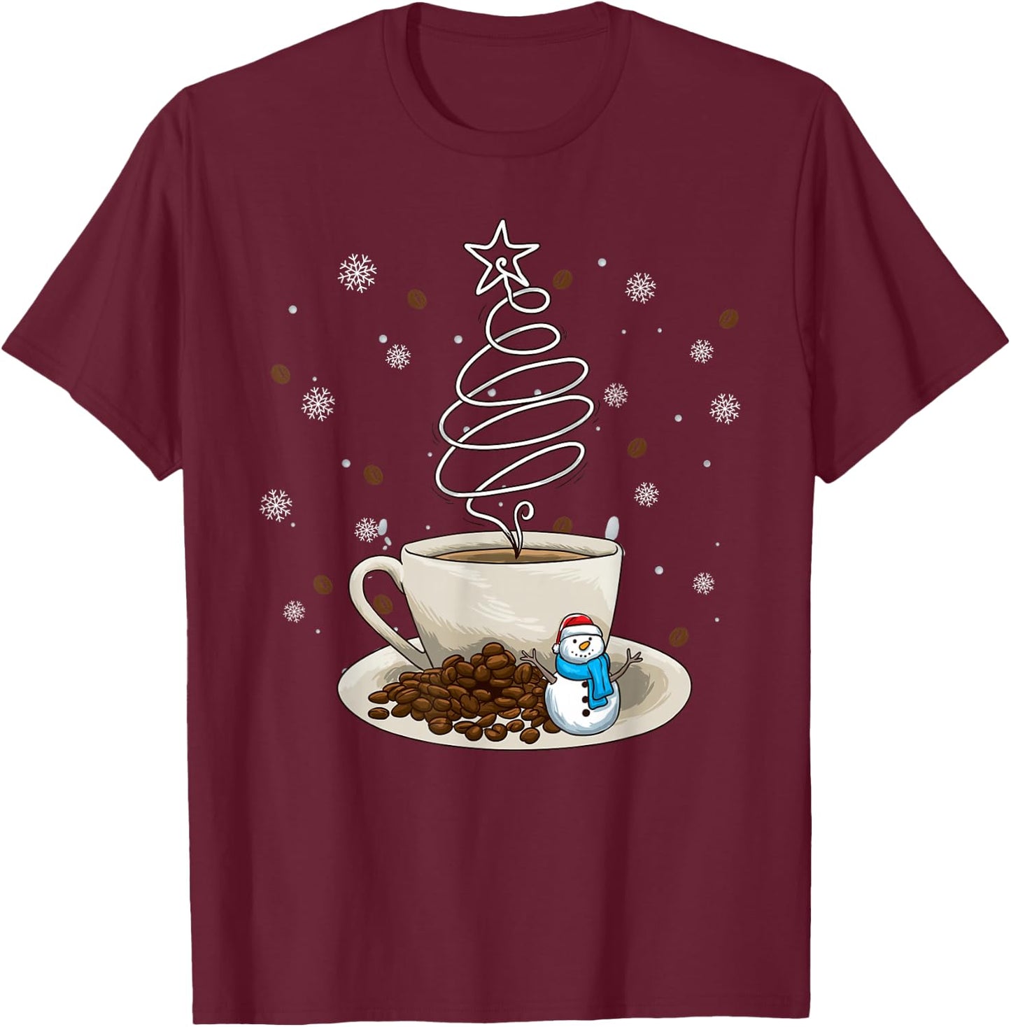 Fun Winter Snowman Holiday Coffee Drinker Barista T-Shirt - T-Shirt | Maroon
