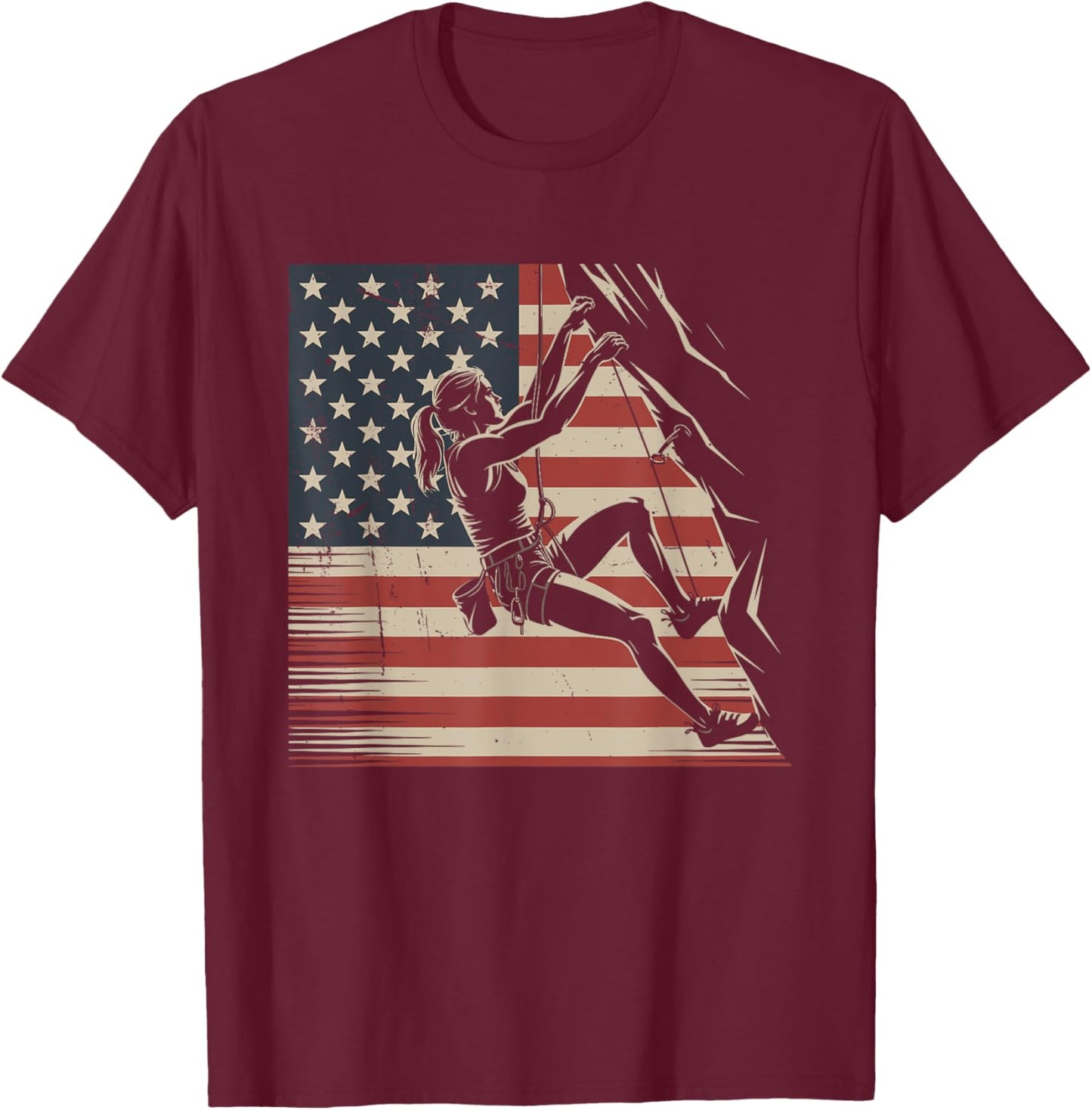 Rock Climbing USA Flag Vintage Rock Climber 4th Of July T-Shirt - T-Shirt | Maroon