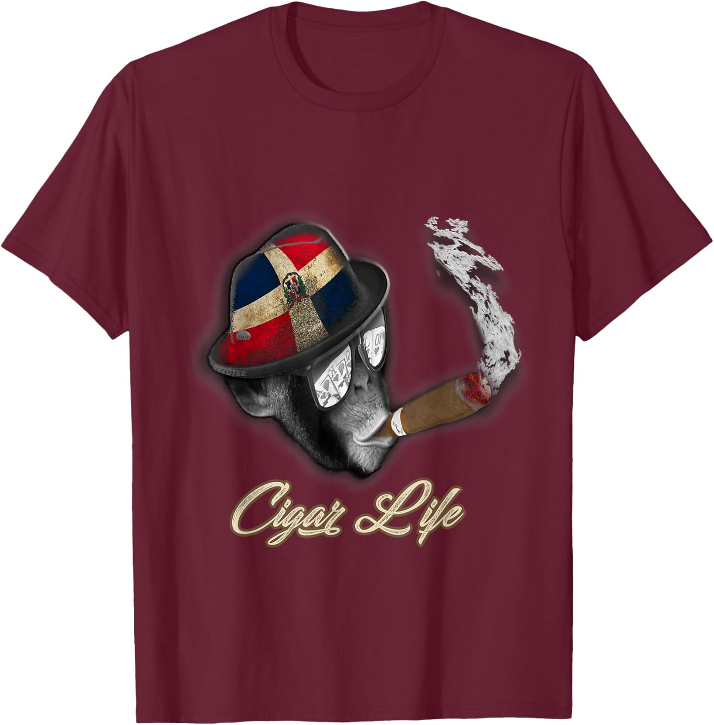 Dominican Flag Cigar Smoking monkey T-Shirt - T-Shirt | Maroon