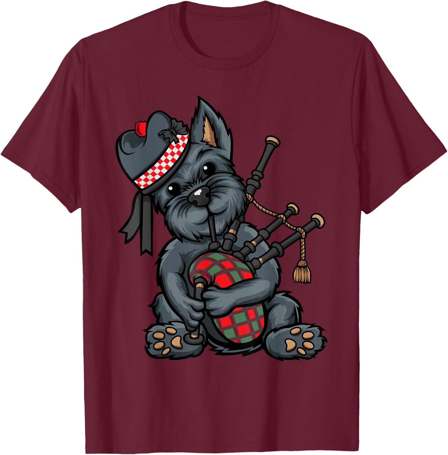 Funny Tartan Day Scottish Terrier Bagpipe T-Shirt - T-Shirt | Maroon
