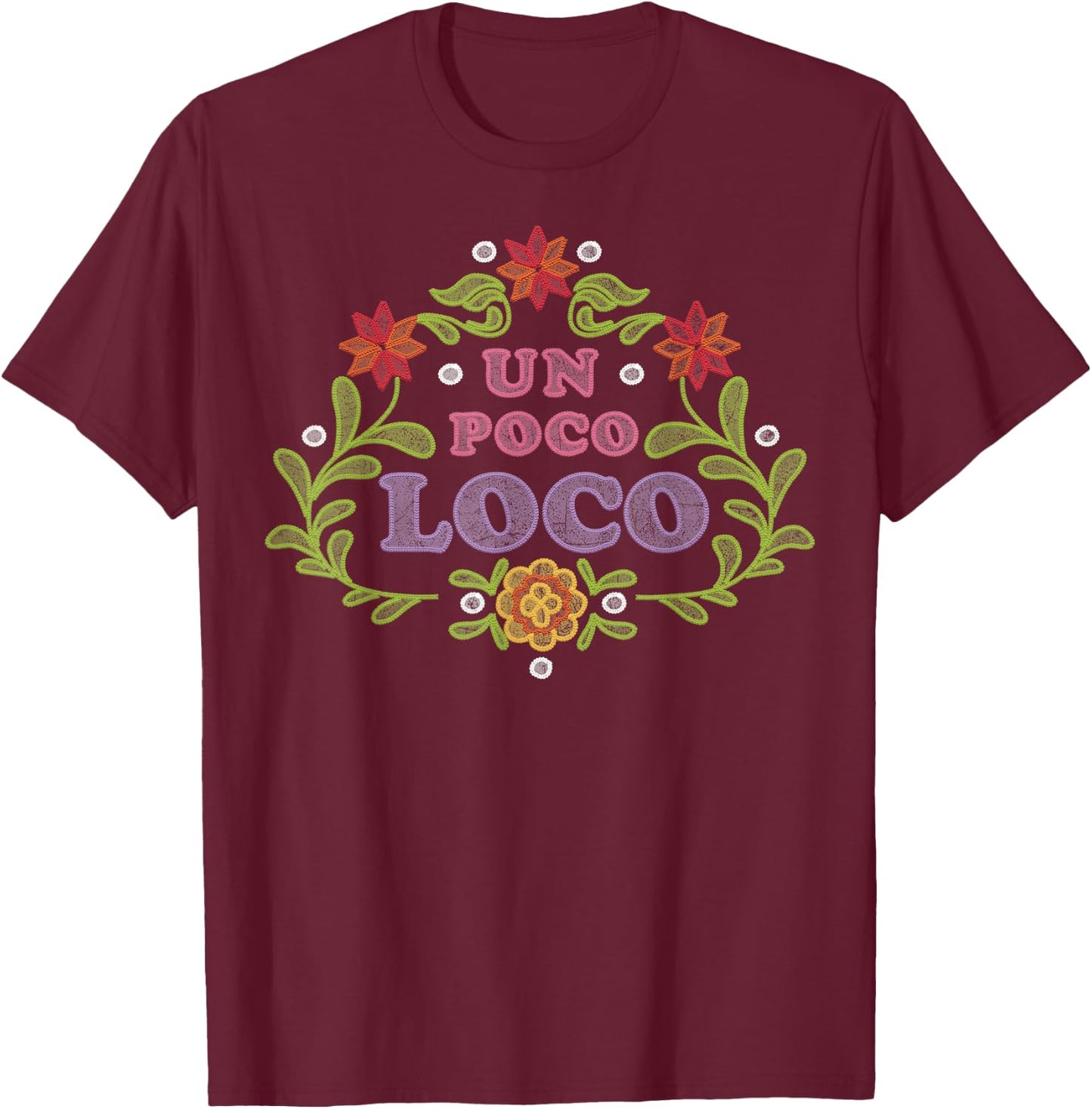 Disney Pixar Coco Un Poco Loco Embroidery T-Shirt - T-Shirt | Maroon