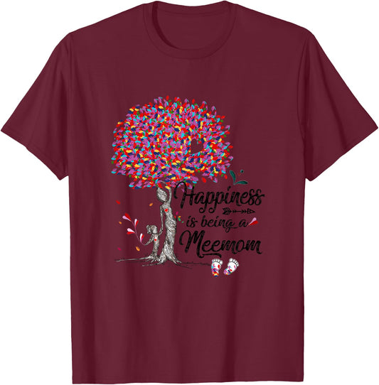 Tree - Happiness is being Meemom- Footprints-Grandmatee T-Shirt - T-Shirt | Maroon