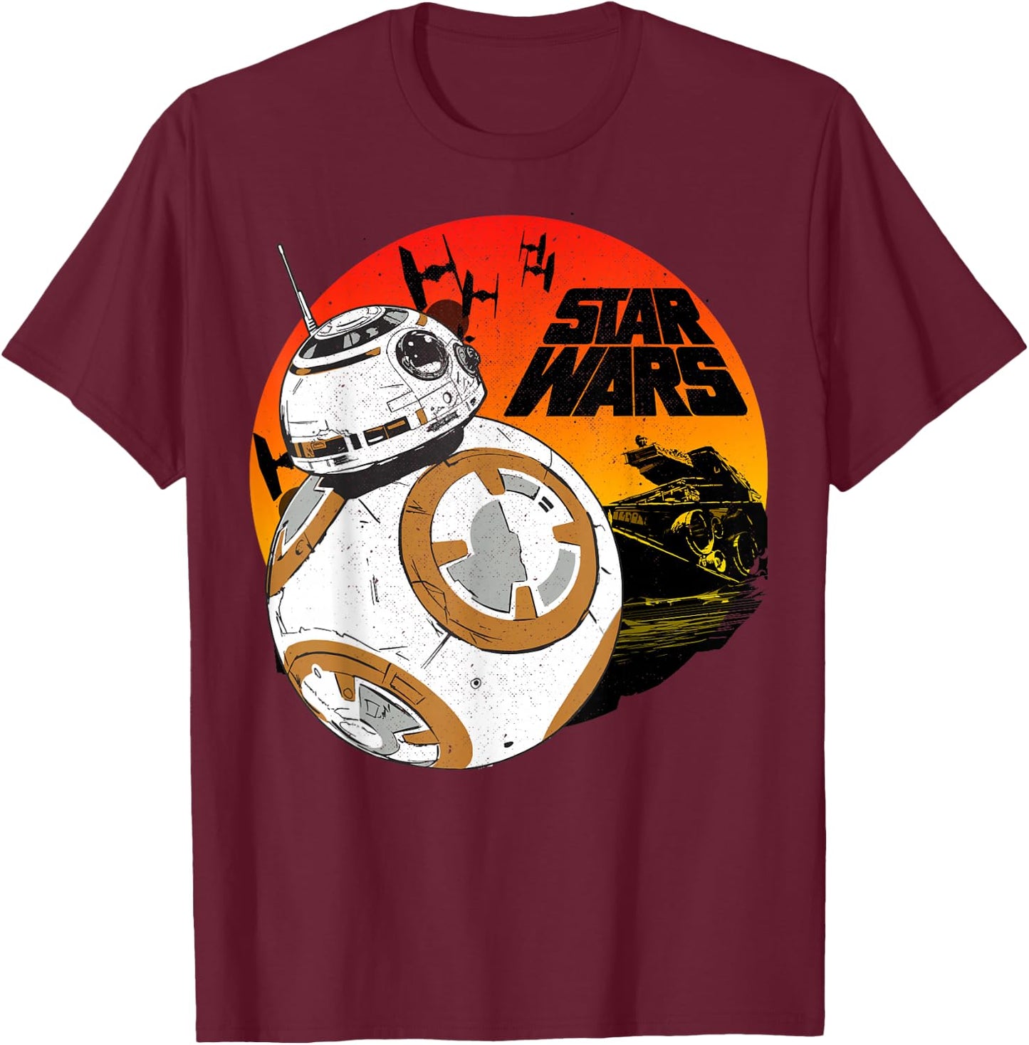 Star Wars Last Jedi BB-8 Retro Sunset Rollabout T-Shirt - T-Shirt | Maroon