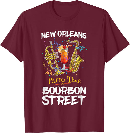 New Orleans Louisiana Bourbon Street Jazz Party Souvenir T-Shirt - T-Shirt | Maroon