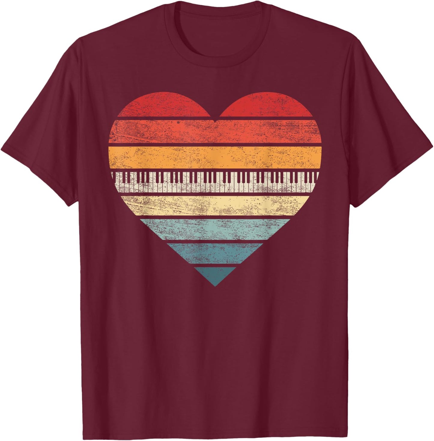 Pianist Gifts Retro Sunset Piano Keyboard Player Teacher T-Shirt - T-Shirt | Maroon