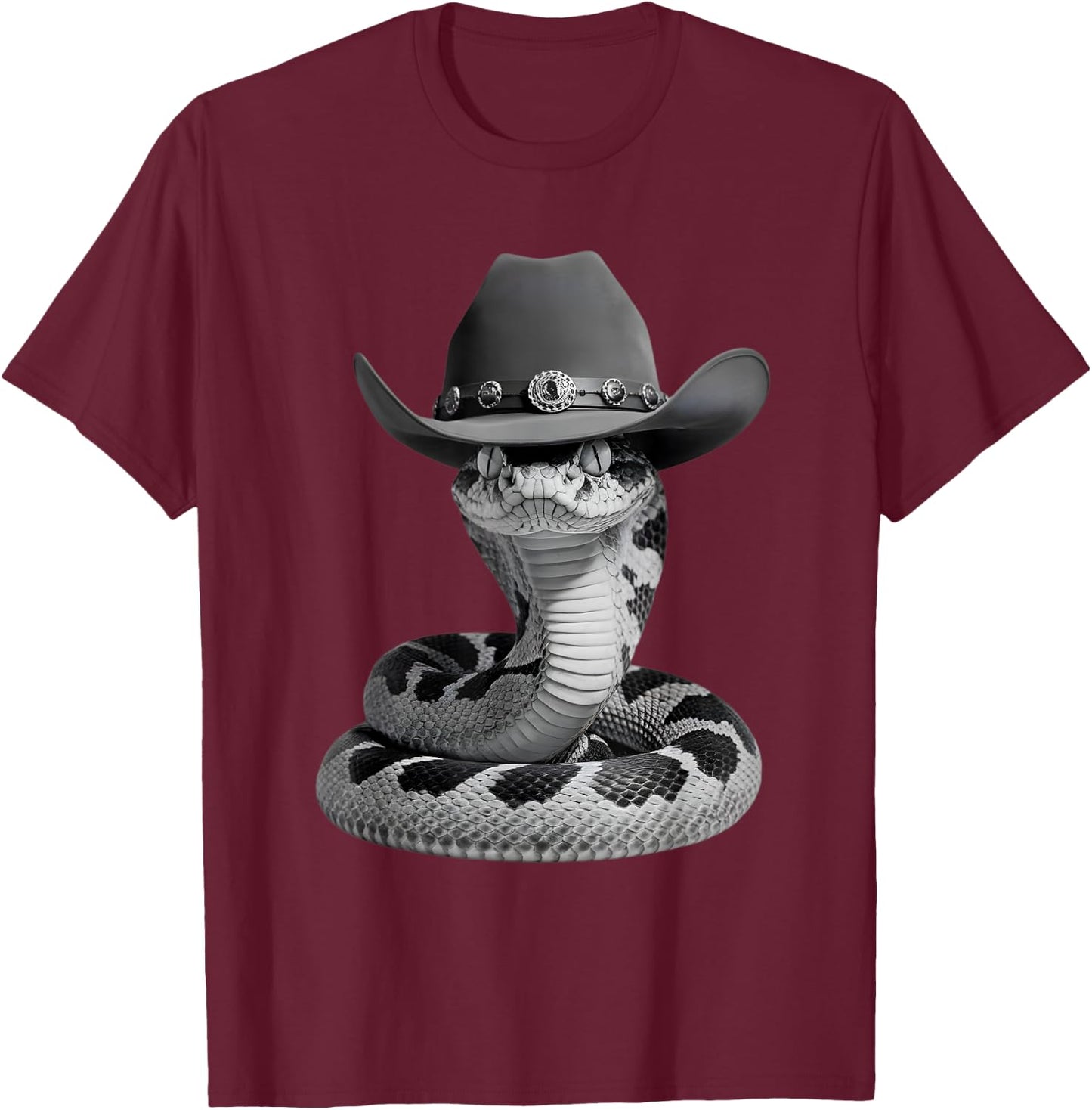 Funny Snake In Cowboy Hat Wild West Cowboy Rattlesnake Lover T-Shirt - T-Shirt | Maroon