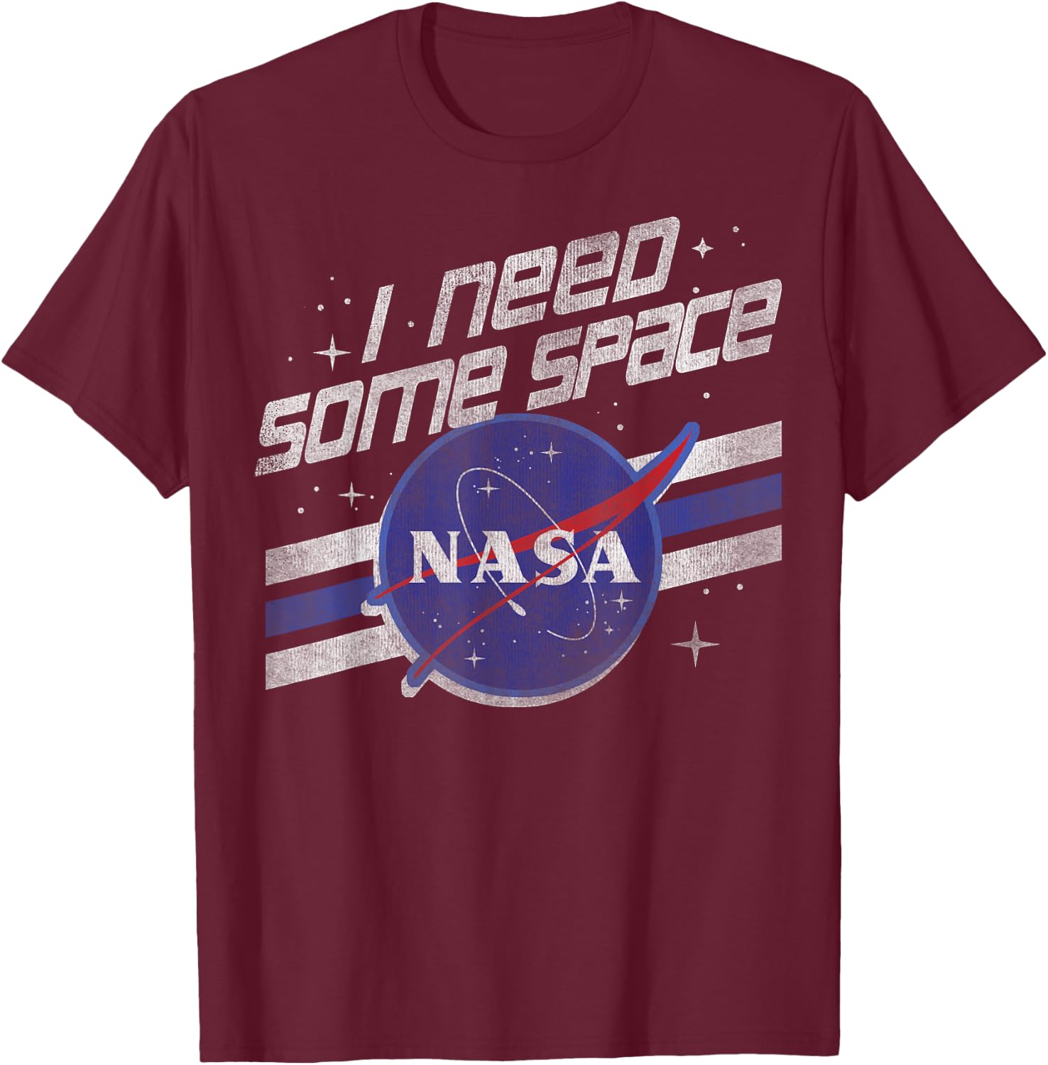 NASA I Need Some Space Vintage Retro Stripe Badge T-Shirt - T-Shirt | Maroon