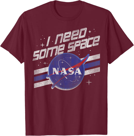 NASA I Need Some Space Vintage Retro Stripe Badge T-Shirt - T-Shirt | Maroon
