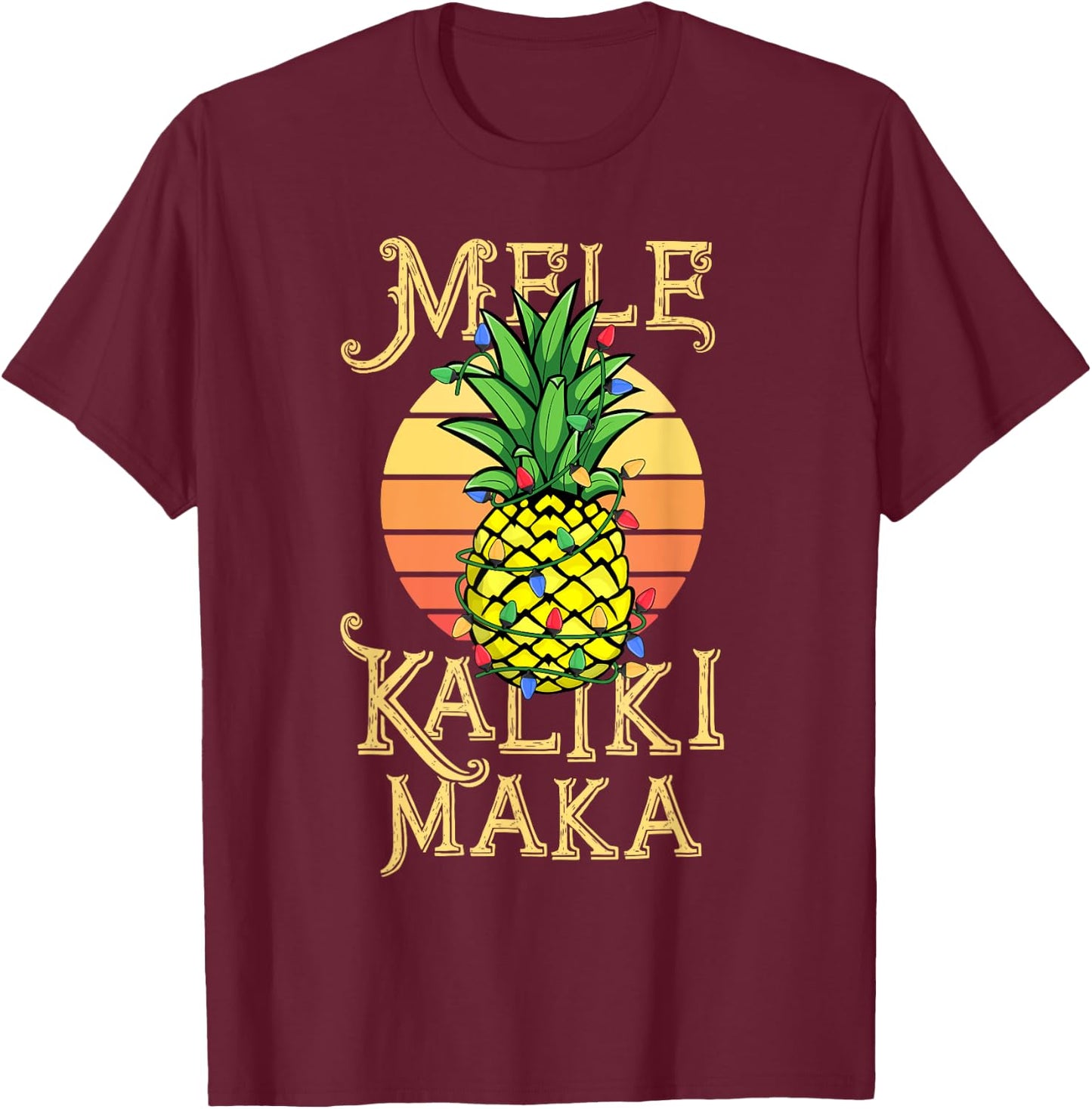 Mele Kalikimaka Hawaiian Christmas Retro Vintage Sunset T-Shirt - T-Shirt | Maroon