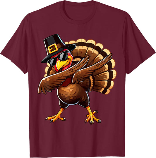 Turkey Dabbing Thanksgiving T-Shirt - T-Shirt | Maroon