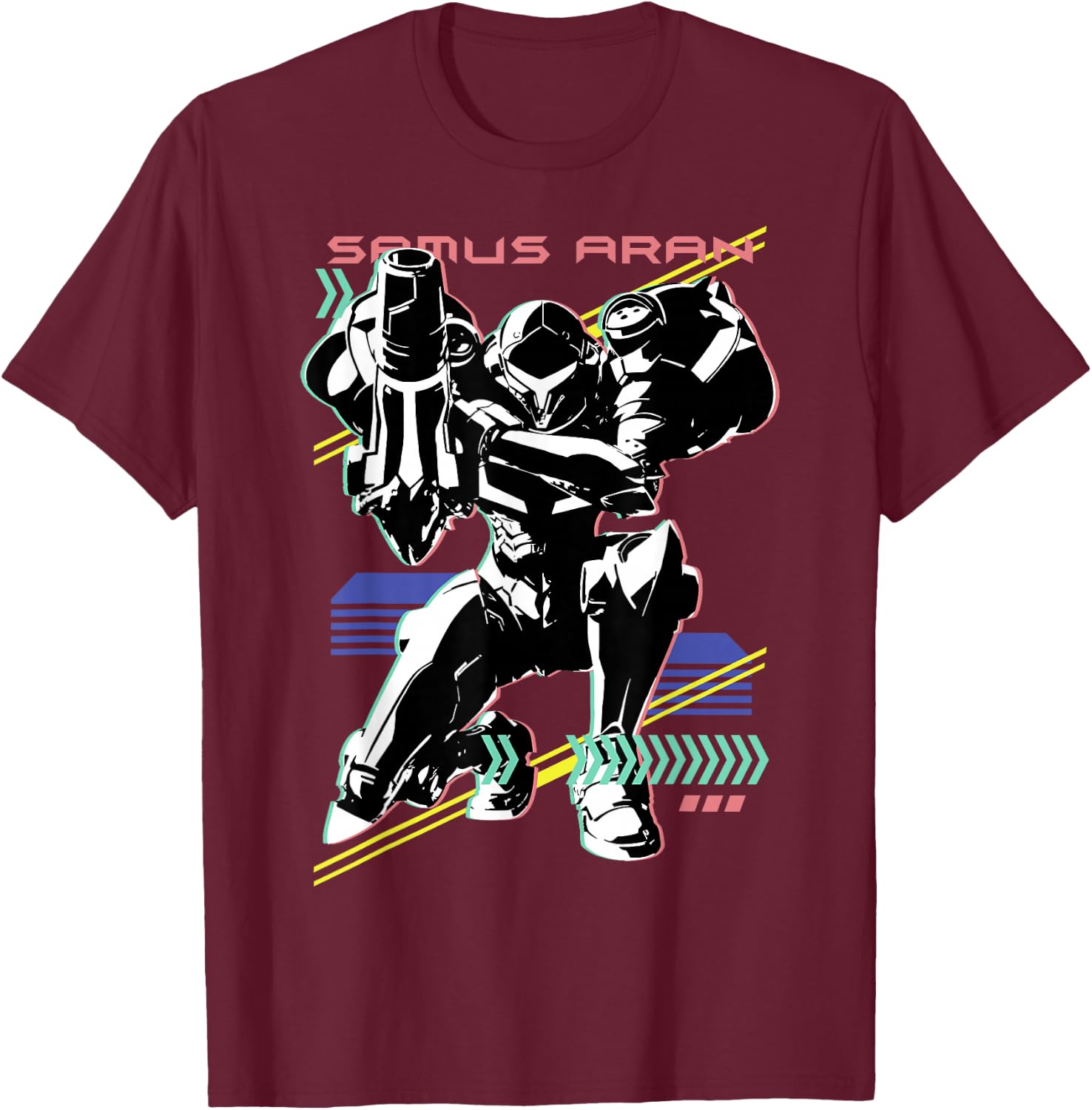 Nintendo Metroid Samus Aran Retro Neon Poster T-Shirt - T-Shirt | Maroon