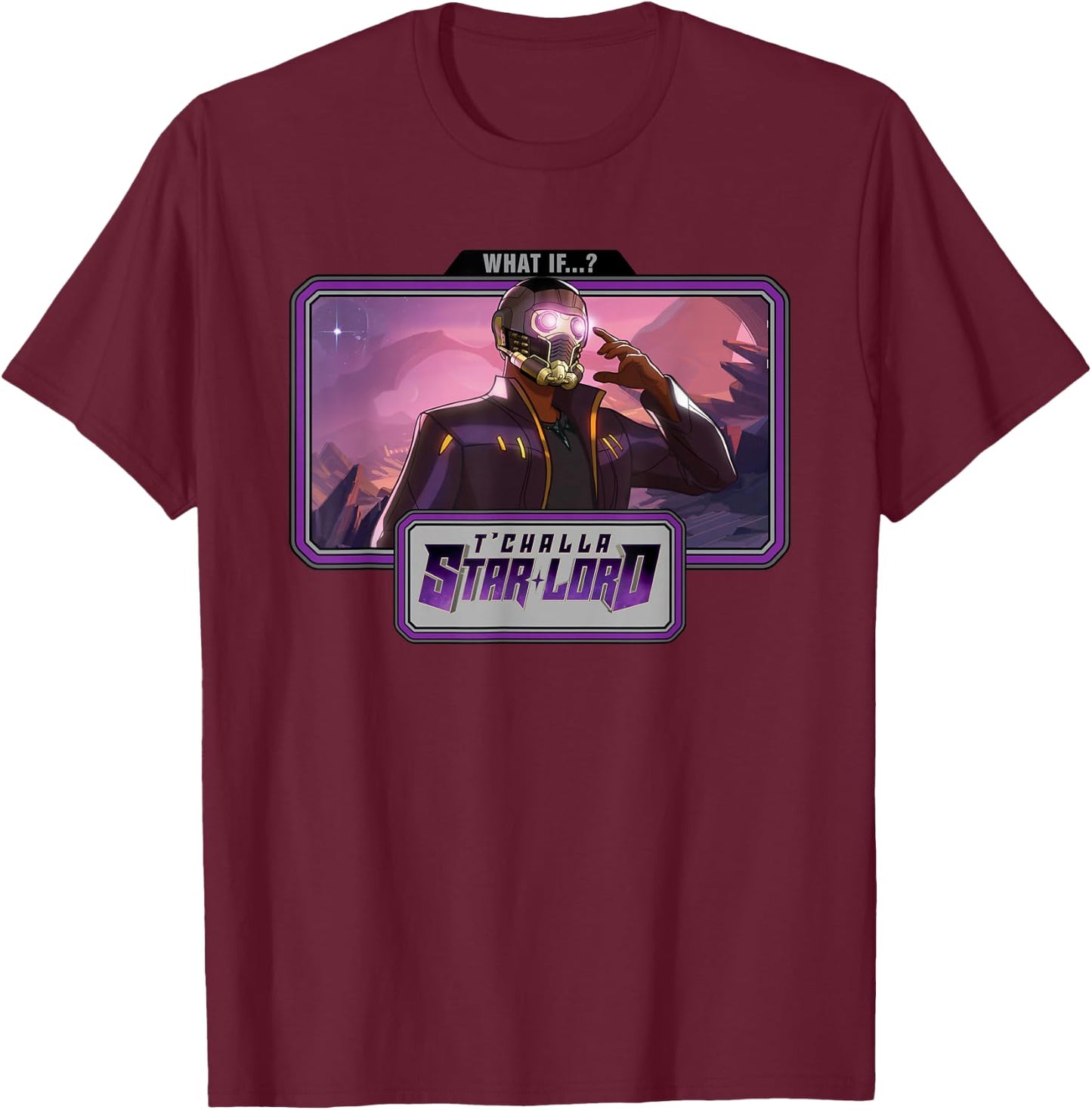 Marvel WHAT IF...? T'Challa Star-Lord Landscape T-Shirt - T-Shirt | Maroon