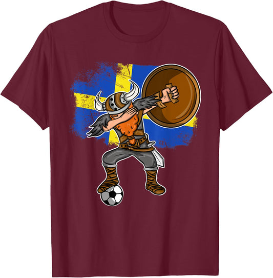 Swedish Viking Soccer Dabbing T-Shirt - T-Shirt | Maroon