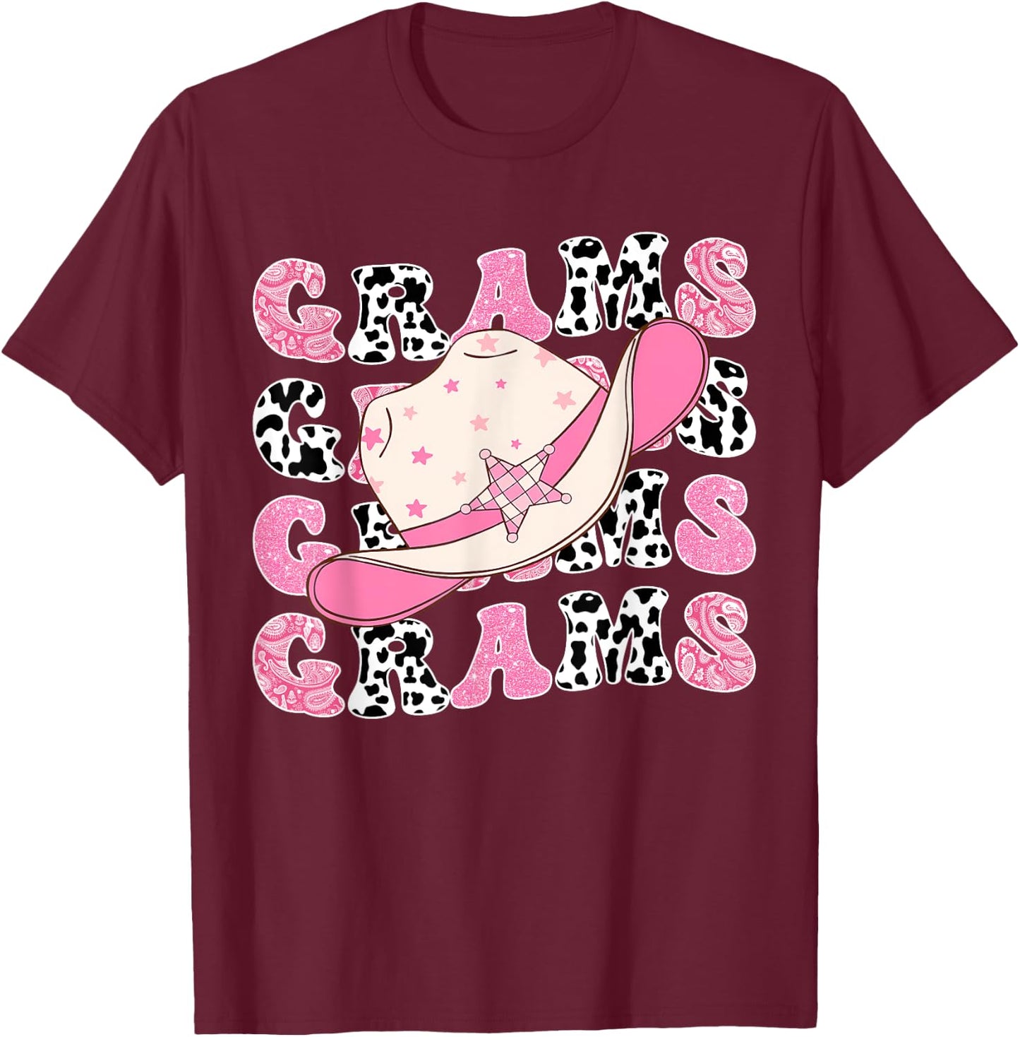 Grams Pink Rodeo CowGirl Western Retro Groovy T-Shirt - T-Shirt | Maroon