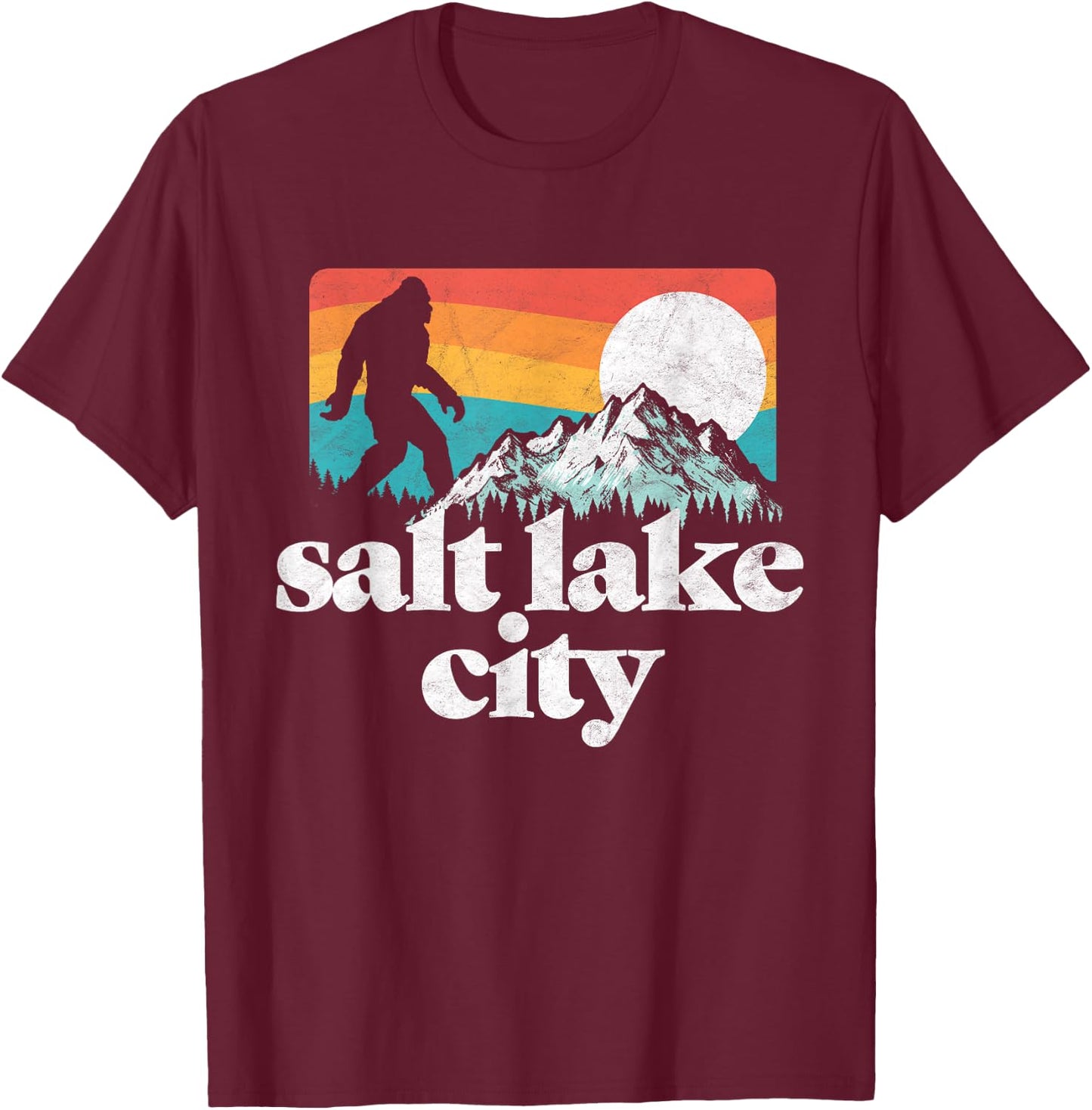 Salt Lake City Utah Bigfoot Mountains T-Shirt - T-Shirt | Maroon