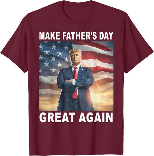 Funny Trump Dad Make Father's Day Great Again USA Flag T-Shirt - T-Shirt | Maroon