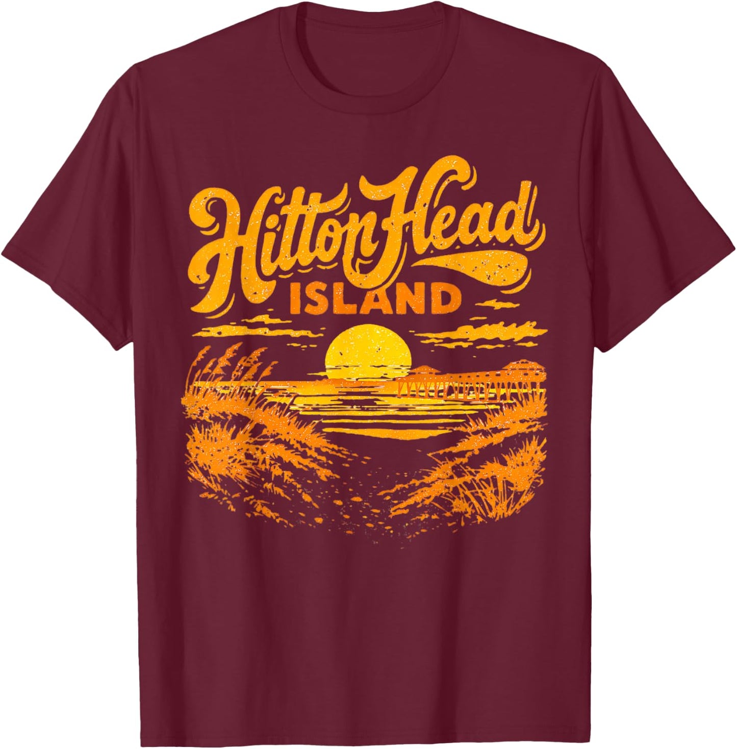 Hilton Head Island SC Beach Sunset Souvenir Vintage T-Shirt - T-Shirt | Maroon