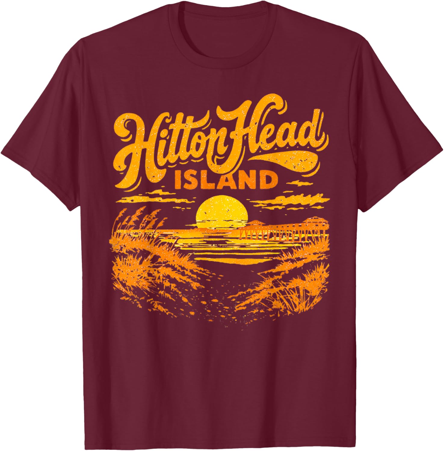 Hilton Head Island SC Beach Sunset Souvenir Vintage T-Shirt - T-Shirt | Maroon