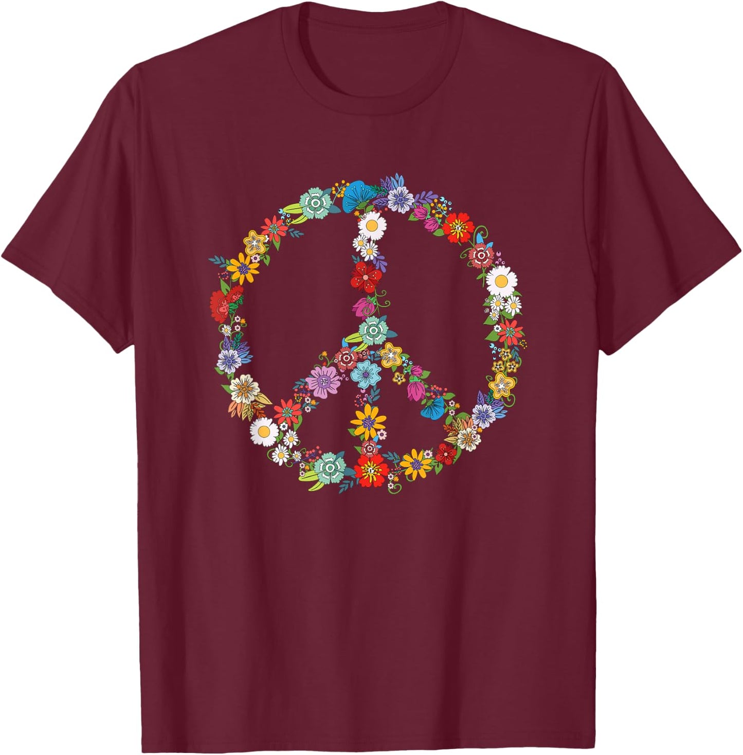 Love and Peace Flower Hippie Lover Beautiful Cute Funny Gift T-Shirt - T-Shirt | Maroon