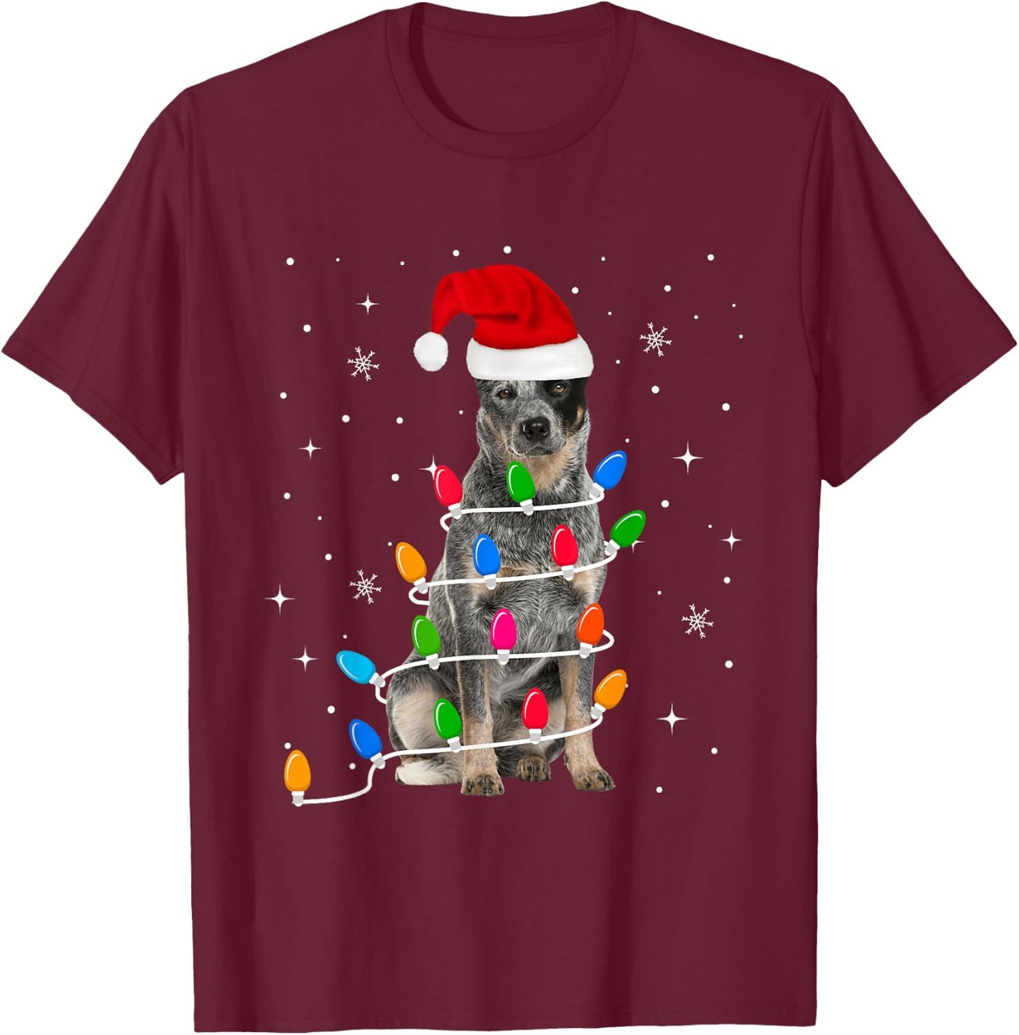 Funny Australian Cattle Dog Christmas Light Gifts Xmas T-Shirt - T-Shirt | Maroon