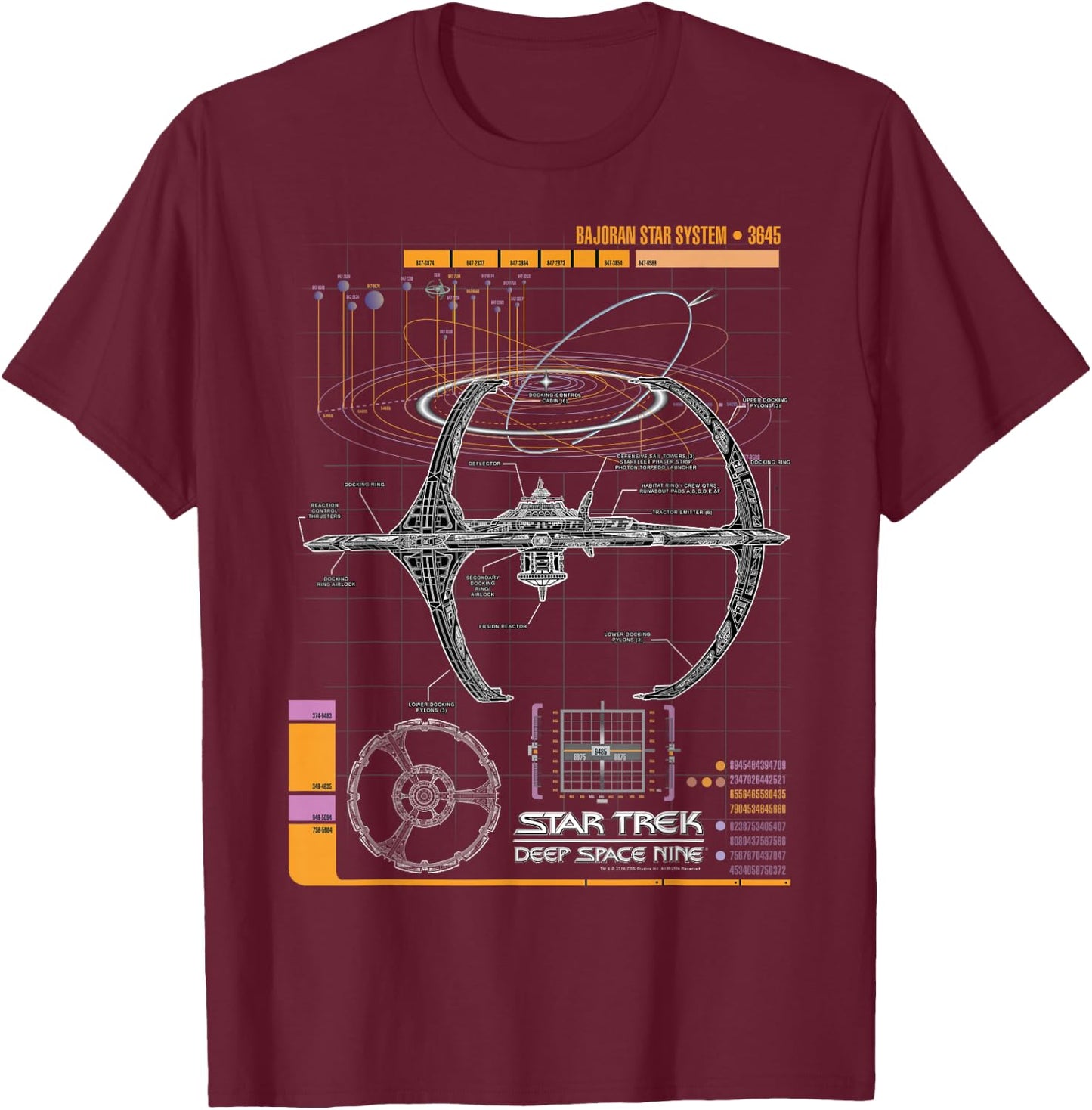 Star Trek DS9 Bajoran System Schematic T-Shirt - T-Shirt | Maroon