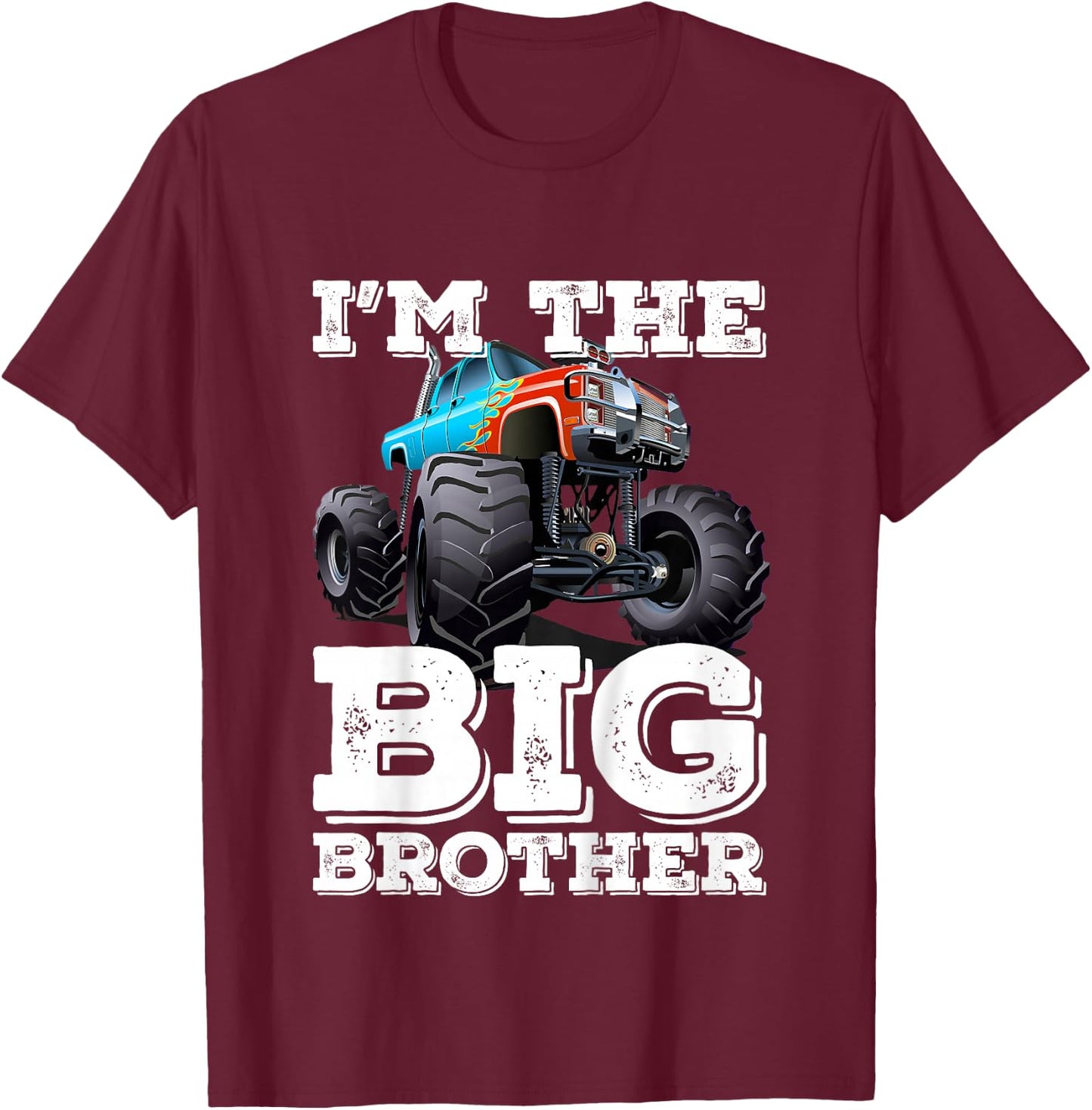 Kids I'm The Big Brother - Funny Monster Truck T-Shirt - T-Shirt | Maroon