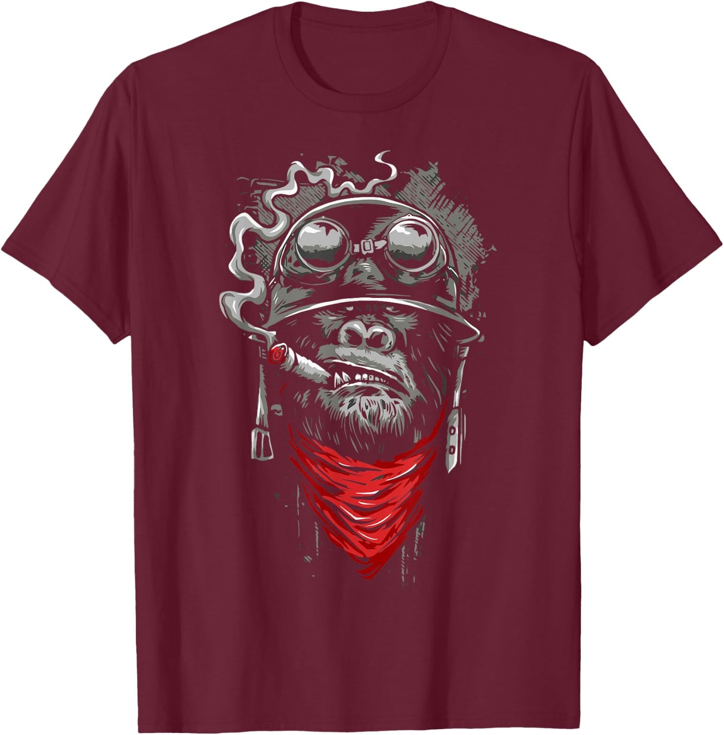 Gorilla Smoking A Cigar Smoker Gift Power Animal T-Shirt - T-Shirt | Maroon