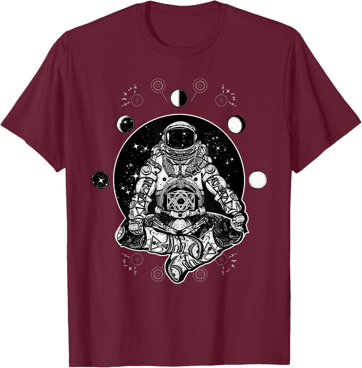 Future Astronaut - Moon Phases Zen Psychonaut T-Shirt - T-Shirt | Maroon