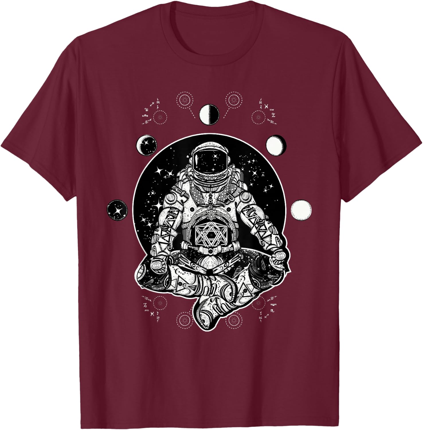 Future Astronaut - Moon Phases Zen Psychonaut T-Shirt - T-Shirt | Maroon