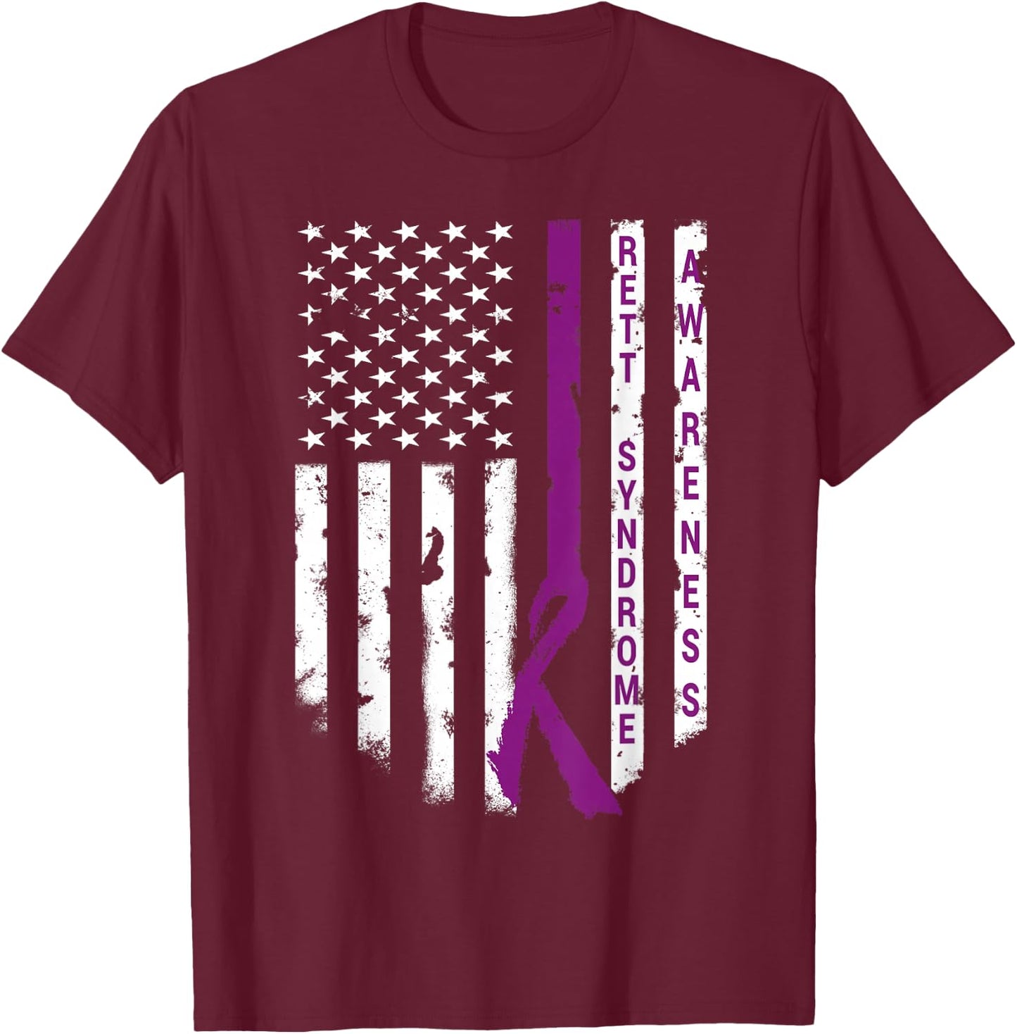 Rett Syndrome Awareness Shirt American Flag RTT Support T-Shirt - T-Shirt | Maroon