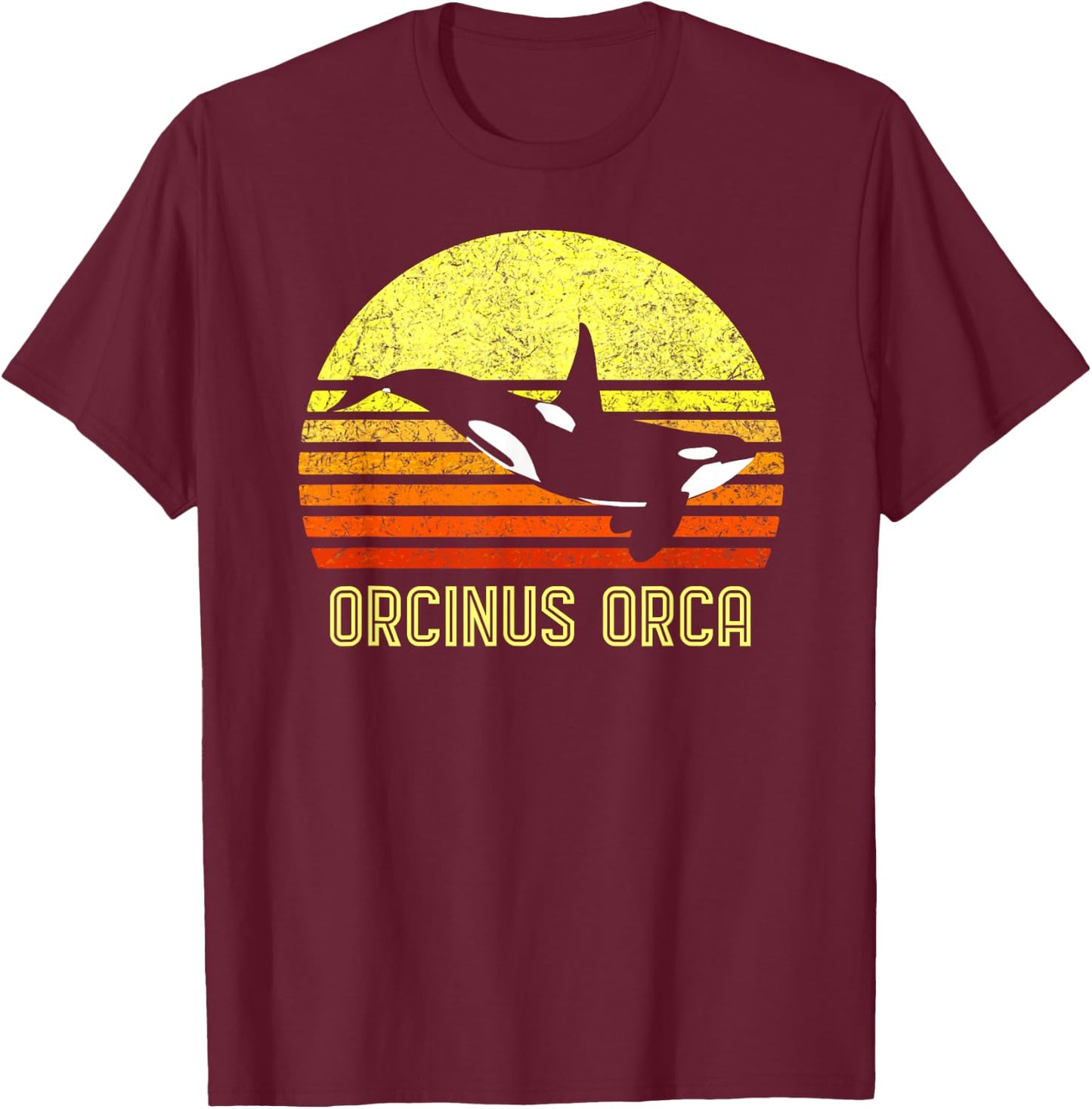 Orca Killer Whale Dolphin Marine Science Biologist Retro Sun T-Shirt - T-Shirt | Maroon